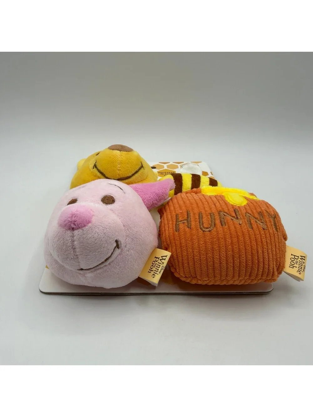 Disney Winnie the Pooh 4 Pack Squeaker Plush Dog Toy Pook Piglet Hunny Pot Bee